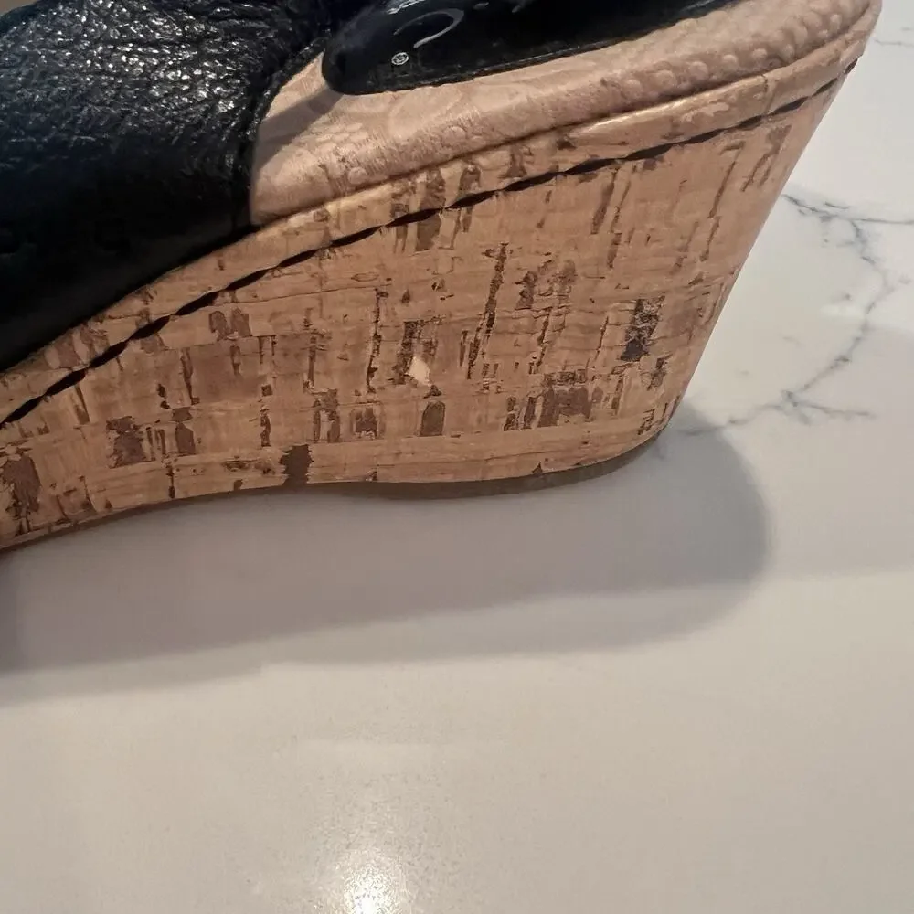 Born BOC Concept Sandals Sz 8 Leather cork Wedge Slingback Rosettes